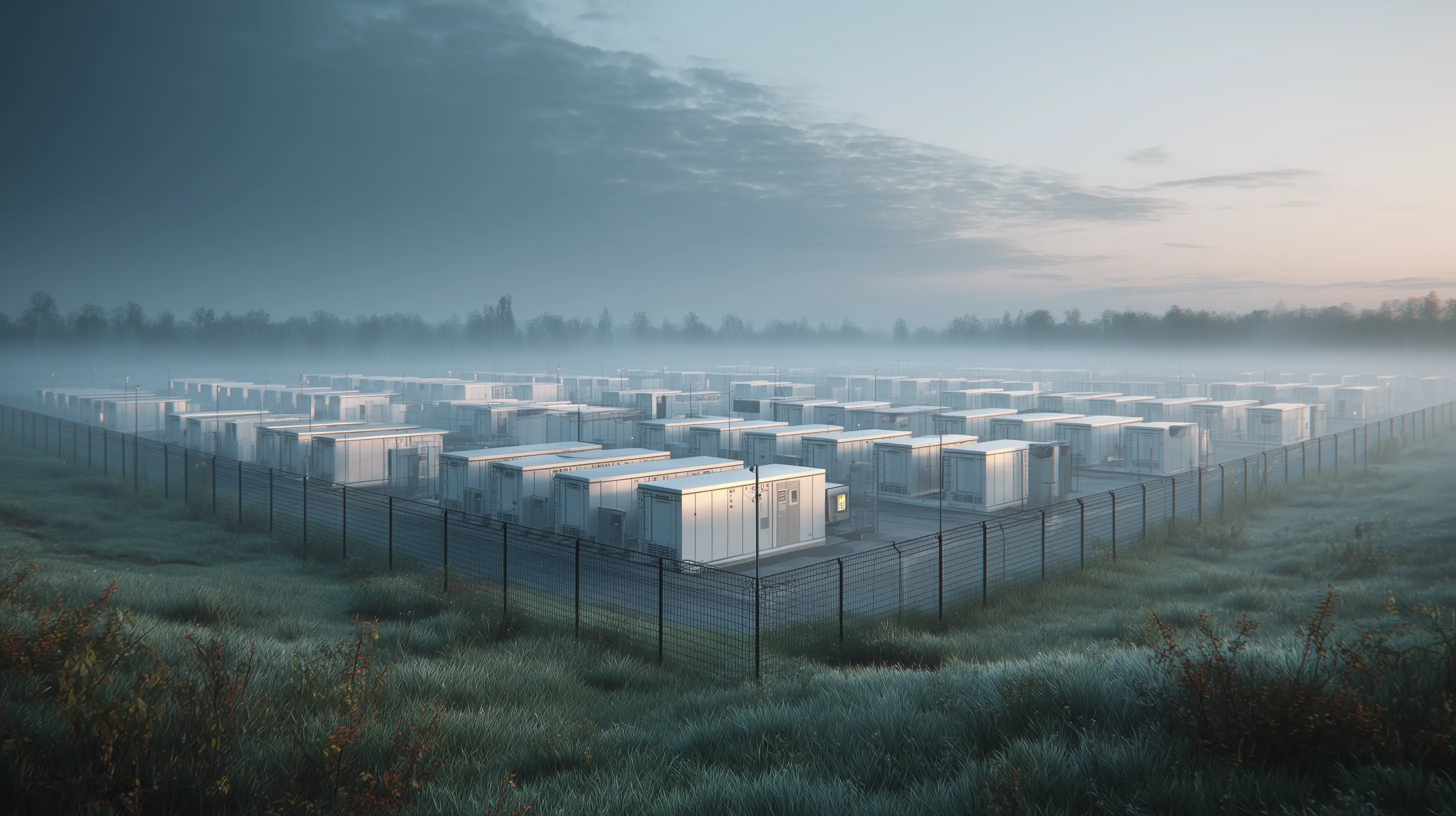 Batteriespeicher-Anlage mit Feldblick